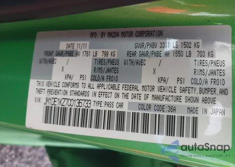 2012 Mazda Mazda2 Sport z USA, uszkodzony, nr VIN JM1DE1KZ7C0136733